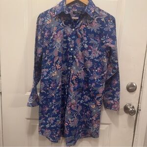 Ralph Lauren Women’s Blue and Pink Paisley Night Shirt With Monogram